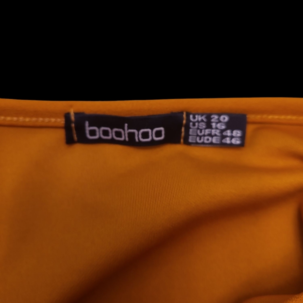 Boohoo Women's Kimono Sleeve Tie Waist Faux Wrap Dress Mustard Yellow Size 16 - Picture 3 of 3